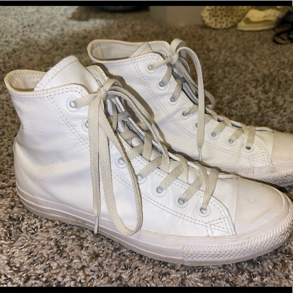 white leather high top converse